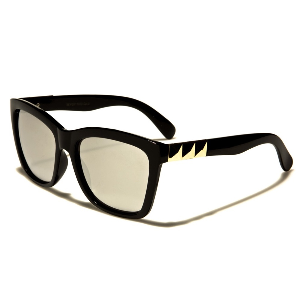 Mirrored Square Sunglasses Silver Gold Studs